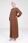 Kahverengi Çizgi Detaylı Cepli Ferace