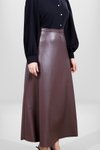 Kahverengi Deri Tesettür Etek
