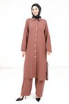 Kahverengi Keten Alt Üst Tesettür Takım