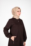 Kahverengi Kolu Lastikli Ön Kısmı Nakış Detaylı Ferace