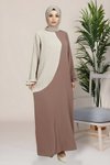 Kahverengi Kraş Piliseli Volan Kol Cahide Tesettür Elbise