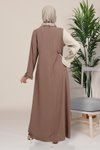 Kahverengi Kraş Piliseli Volan Kol Cahide Tesettür Elbise