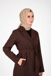 Kahverengi Kruvaze Kuşak Detaylı Tesettür Kaban