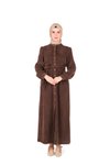 Kahverengi Örme Pat Düğmeli Tesettür Elbise