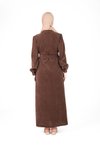 Kahverengi Örme Pat Düğmeli Tesettür Elbise
