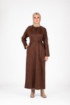 Kahverengi Süet Omuz Kol Detaylı Ferace