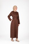 Kahverengi Süet Omuz Kol Detaylı Ferace
