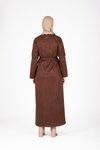 Kahverengi Süet Omuz Kol Detaylı Ferace