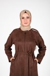 Kahverengi Süet Omuz Kol Detaylı Ferace