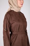 Kahverengi Süet Omuz Kol Detaylı Ferace