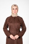 Kahverengi Süet Omuz Kol Detaylı Ferace