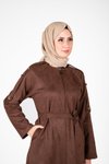 Kahverengi Süet Omuz Kol Detaylı Ferace