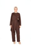 Kahverengi Tunik Pantolon Bel Aksesuar Detaylı Tesettür Takım