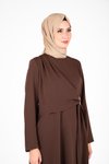 Kahverengi Tunik Pantolon Bel Aksesuar Detaylı Tesettür Takım