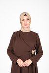 Kahverengi Tunik Pantolon Bel Aksesuar Detaylı Tesettür Takım