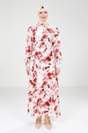 Kırmızı Baskılı Seyyar Kemerli Tesettür Elbise