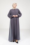 Koyu Gri Çift Fermuarlı Ferace
