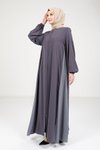 Koyu Gri Çift Fermuarlı Ferace