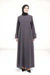 Koyu Gri Düğme Detaylı Ferace