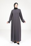 Koyu Gri Düğme Detaylı Ferace
