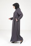 Koyu Gri Düğme Detaylı Ferace