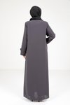 Koyu Gri Düğme Detaylı Ferace