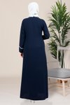Lacivert Arduva Kruvaze Kapama Yapışkan Taş Detaylı Tesettür Abiye Elbise