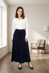 Lacivert Beli Lastikli Büzgülü Tesettür Etek