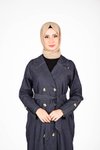 Lacivert Denim Kuşaklı Trençkot