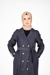 Lacivert Denim Kuşaklı Trençkot
