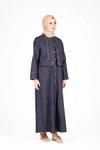 Lacivert Denim Yelekli Tesettür Elbise
