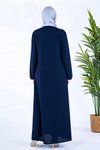 Lacivert Deniz Patı Kontrastlı Boncuk Detaylı Ferace