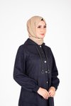 Lacivert Kapüşonlu Önden Düğmeli Giyçık