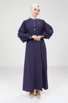 Lacivert Modal Düğme Detaylı Tesettür Elbise