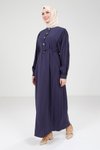 Lacivert Modal Düğme Detaylı Tesettür Elbise