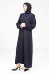 Lacivert Omuz Pileli Tesettür Elbise