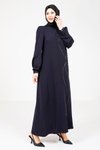 Lacivert Omuz Pileli Tesettür Elbise