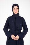 Lacivert Serpme Taş Detaylı Abaya Ferace Takım
