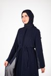 Lacivert Serpme Taş Detaylı Abaya Ferace Takım