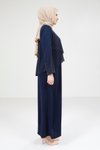 Lacivert Şifon Taş Detaylı Tesettür Elbise