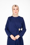 Lacivert Tunik Pantolon Bel Aksesuar Detaylı Tesettür İkili Takım
