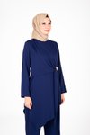 Lacivert Tunik Pantolon Bel Aksesuar Detaylı Tesettür İkili Takım