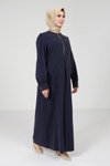 Lacivert Yakası Fermuarlı Tesettür Elbise