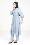 Mavi Alt Üst Kuşaklı Tesettür Takım