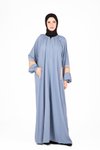 Mavi İznik Kolları Lastikli Fermuar Detaylı Ferace