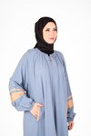 Mavi İznik Kolları Lastikli Fermuar Detaylı Ferace