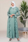 Mint Mavi İdil Volan Detaylı Dantel Kollu Ferace