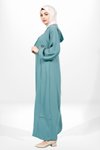 Mint Yeşil Kapşonlu Kolu Lastikli Tesettür Elbise