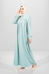Mint Yeşil Robadan Kesim Manşeti Düğmeli Tesettür Elbise