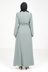 Mint Yeşil Yakası Kurdele ve Kuşak Detaylı Tesettür Elbise